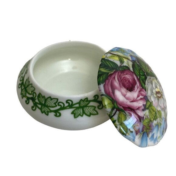 Cottage Floral Box Vintage Crownford Bone China USA 2 1/2" dia Cabbage Rose - Picture 8 of 10